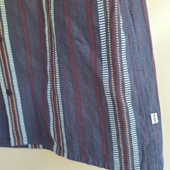 Wax London Men's Navy Dobby Striped Didcot Shirt L 100% Organic cotton NEW